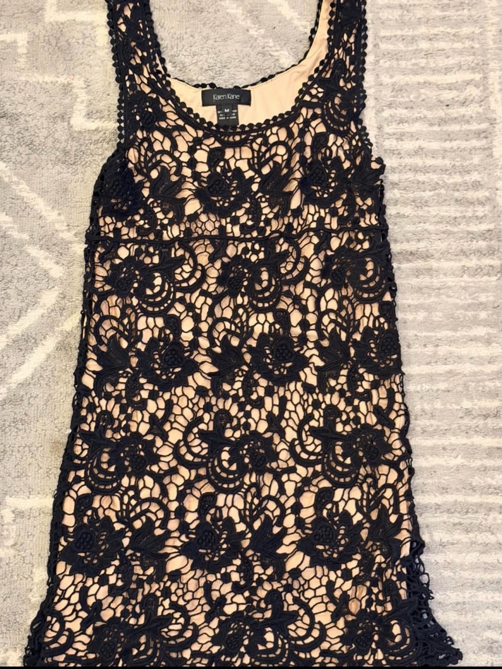 Karen Kane Black Crochet Overlay Tank with Nude Lining Insert